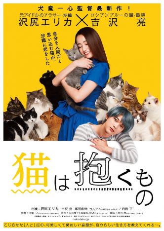 沢尻エリカが猫を抱きかかえ、吉沢亮がこちらを見つめる　『猫は抱くもの』ティザーポスター公開